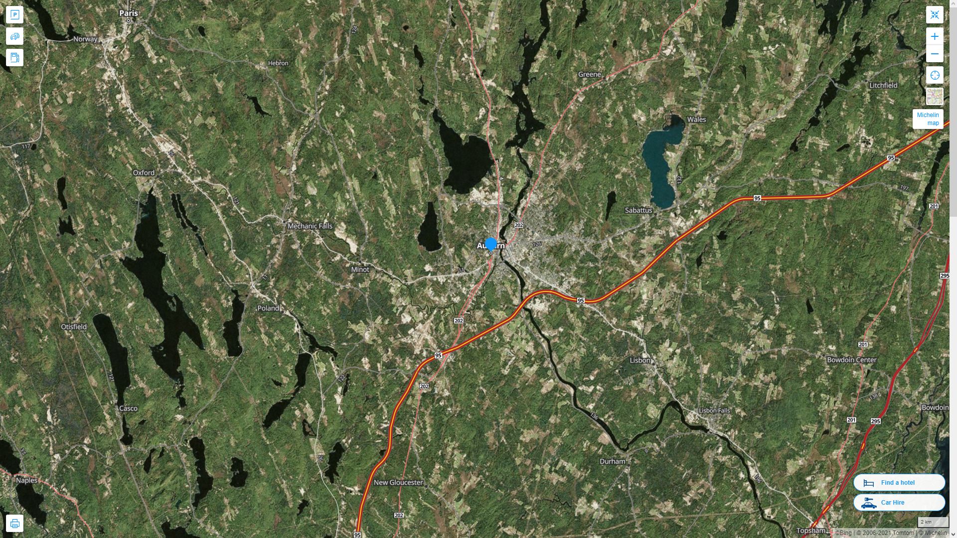 Auburn Maine Highway and Road Map with Satellite View